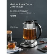 Electric Kettle with Variable Temperature Control - FOHERE Smart Glass Tea Kettle with 9 Presets - LCD Display - 2Hr Keep Warm - Removable Tea Infuser