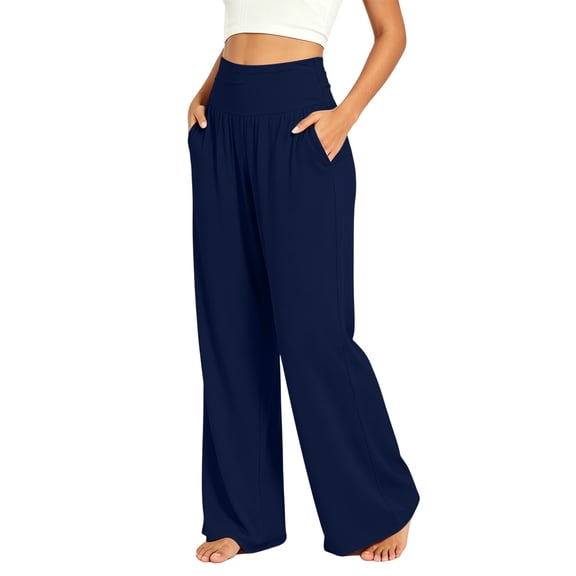 QSAWXQZ Womens High Waisted Wide Leg Pants Elastic Waist Stretch Pockets Loose Athletic Lounge Pants 3XL