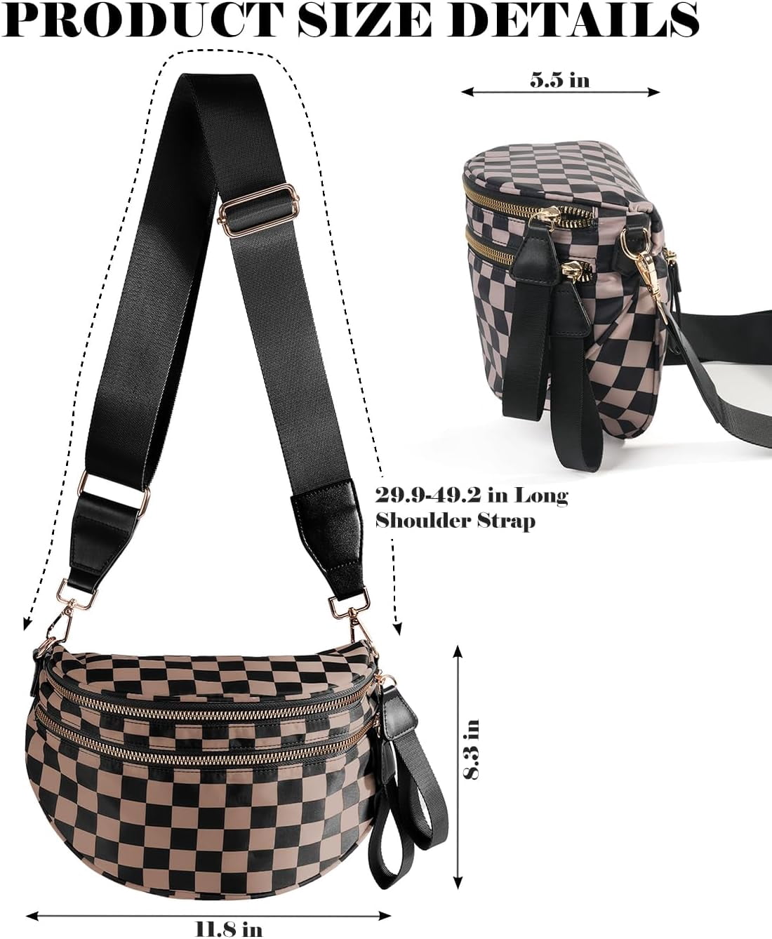Checkered Crossbody Bag Bum Bag for Women Spacious Fanny Packs Belt Bag