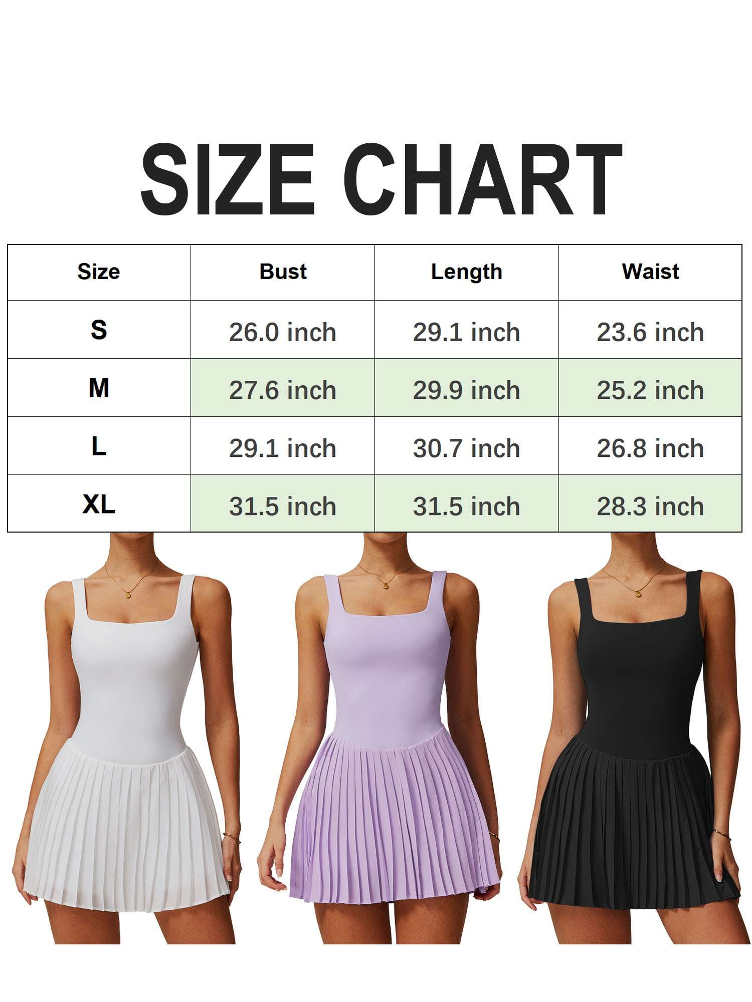 Spencer Womens Dress Square Neck Tennis Dress Pleated Sleeveless Built in Bra & Shorts Golf Athletic Dress with Pockets (S,Black)