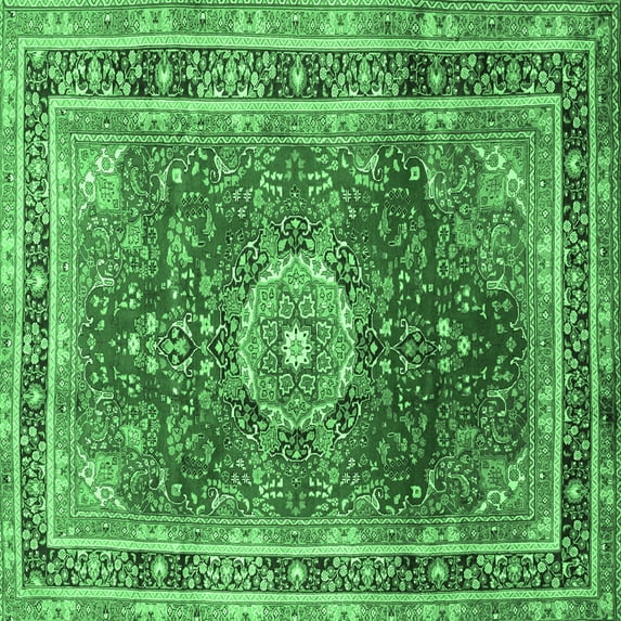 Ahgly Company Indoor Square Medallion Emerald Green Traditional Area Rugs, 5' Square