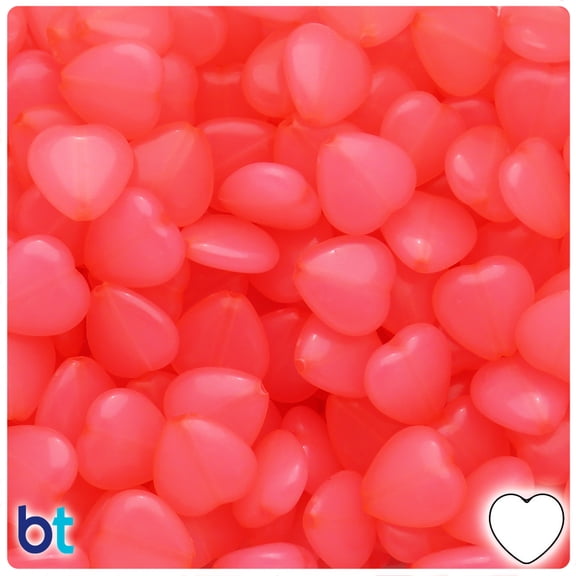 BeadTin Dark Pink Translucent 14mm Heart Plastic Craft Beads (60pcs)