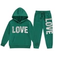 thumbnail image 4 of FAOWME Child Fashion Casual Heart Printed Long Sleeved Hooded Sweatshirt Hoodie Pullover Tops Pants Suit Dark Green 12-13 Years, 4 of 4