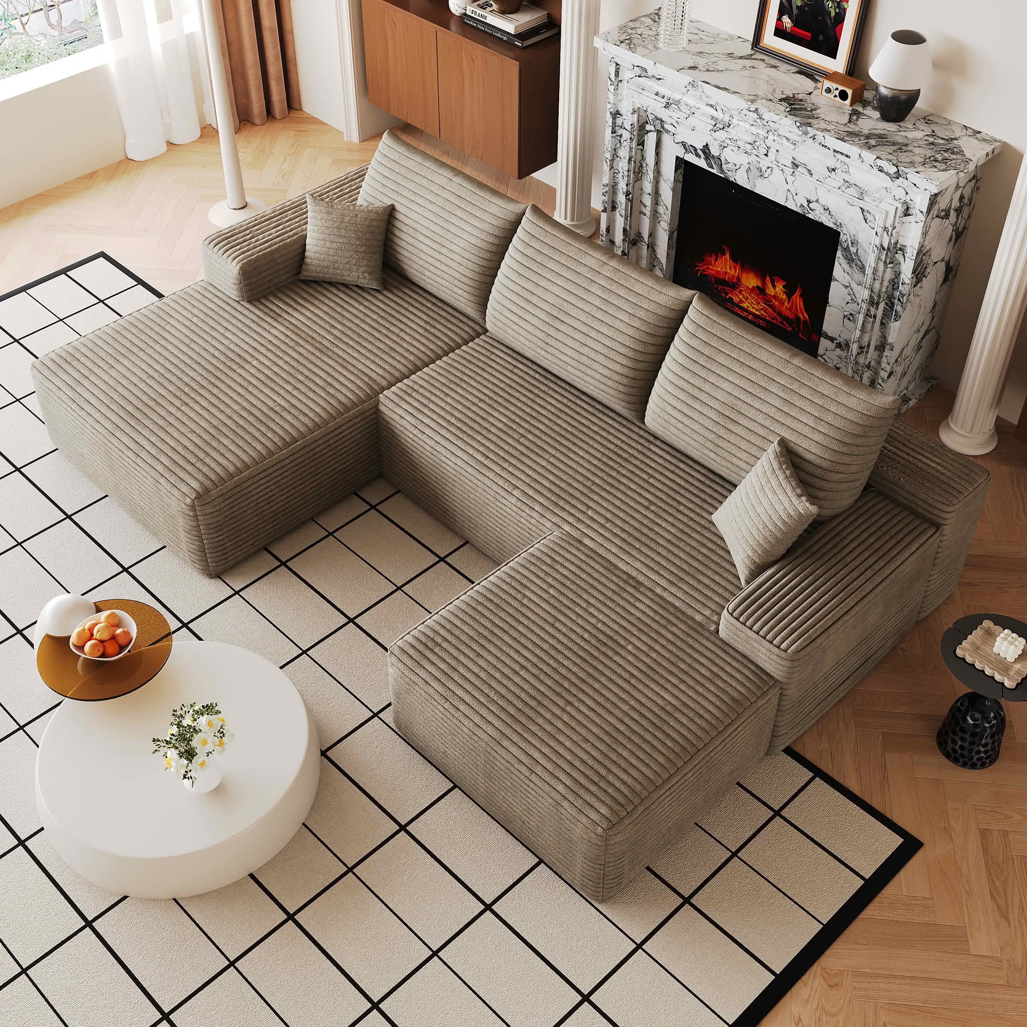 MAYEERTY 107 Inch L‑Shape Cloud Sectional Couch with Chaise, Modern Modular Deep‑Seat Sofa, Plush Corduroy Upholstered Couch, No Assembly Required for Living Room Bedroom Apartment