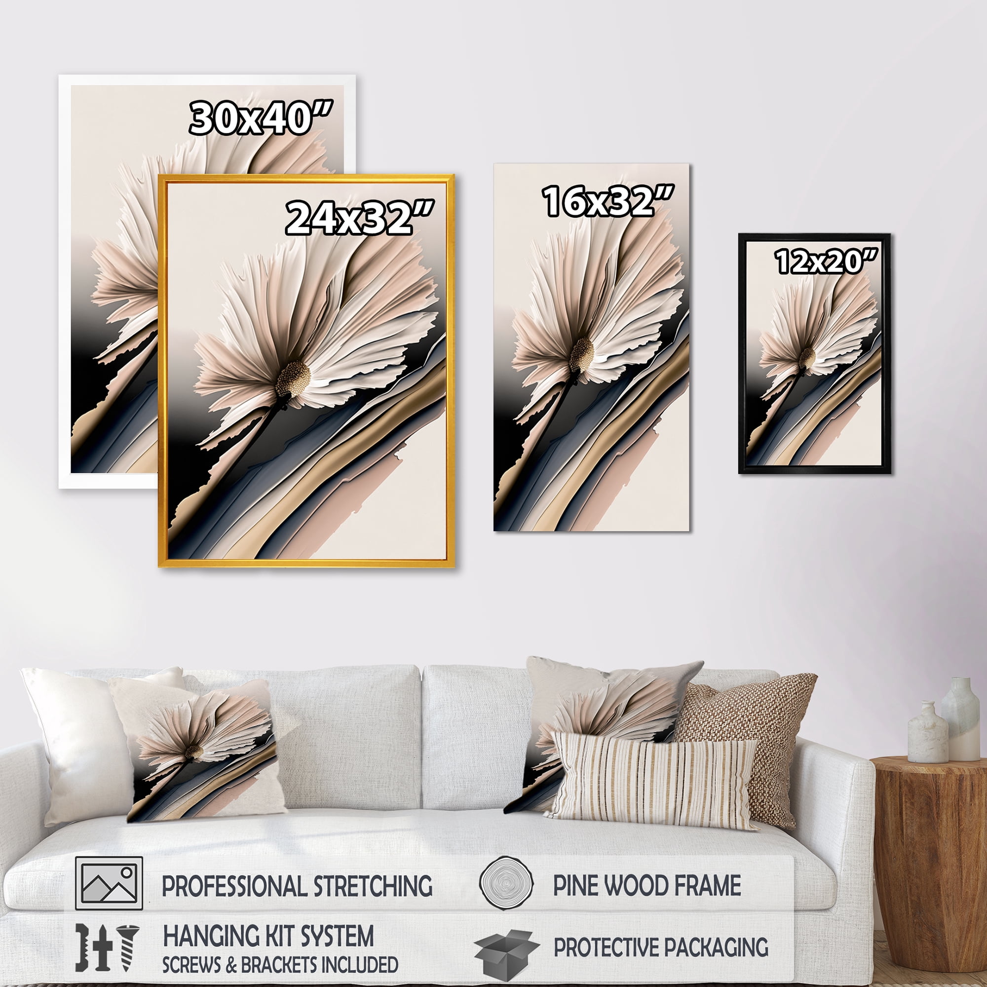 Designart Beige Gerber Flowers Hyperrealistic II Canvas Wall Art