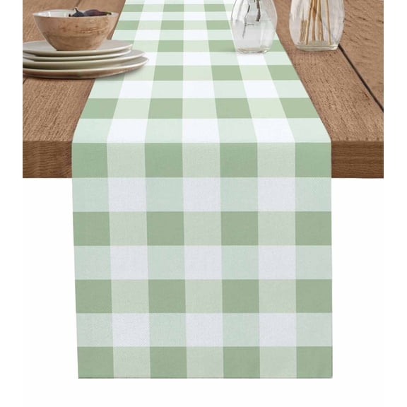 Table Runner 70 Inch Long - Simple White Green Buffalo PlaidDecorative Table Scarf,Spring Checker GinghamDining Table Runners for Wedding Party Kitchen Dining Tables