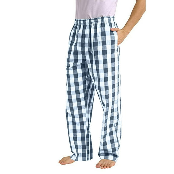 Lcziwo Long Pajama Pants for Men Light Flannel Plaid Pj Straight Leg Drawstring Loungewear Sleep Casual Loose Bottoms with Pockets 2025 White,XL