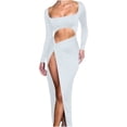 thumbnail image 1 of FcBaudy Robe à Manches Longues Col Carré, Robes de Printemps pour Femmes, Robes Mode Femmes Printemps Robe Décontractée Unie Robe à Manches Longues Robe Femmes, 1 of 5