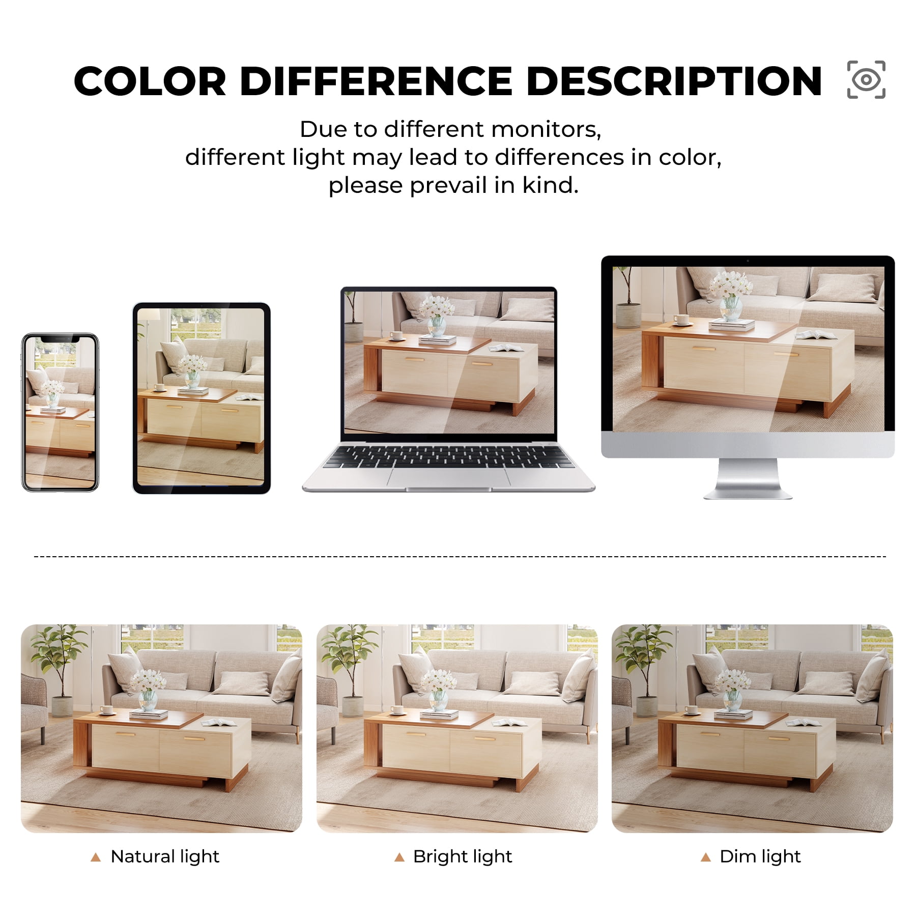 Expandable Coffee Table with Storage, 42''-65'' Two-Tone Wood Coffee Table with 2 Drawers for Living room