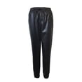 thumbnail image 6 of Qiylii Women Solid Color Trousers, Elastic Waist Leather Ninth Pants, 6 of 8