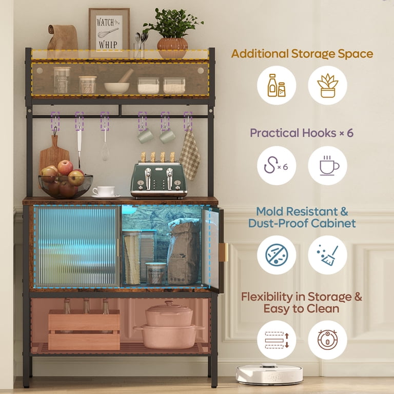 Yaheetech - - Yaheetech Kitchen Bakers Rack Microwave Oven Stand Freestanding Utility Storage Shelf with 5 Hooks Coffee Bar Station Kitchen Organizer Shelves for Dinning Room Gray