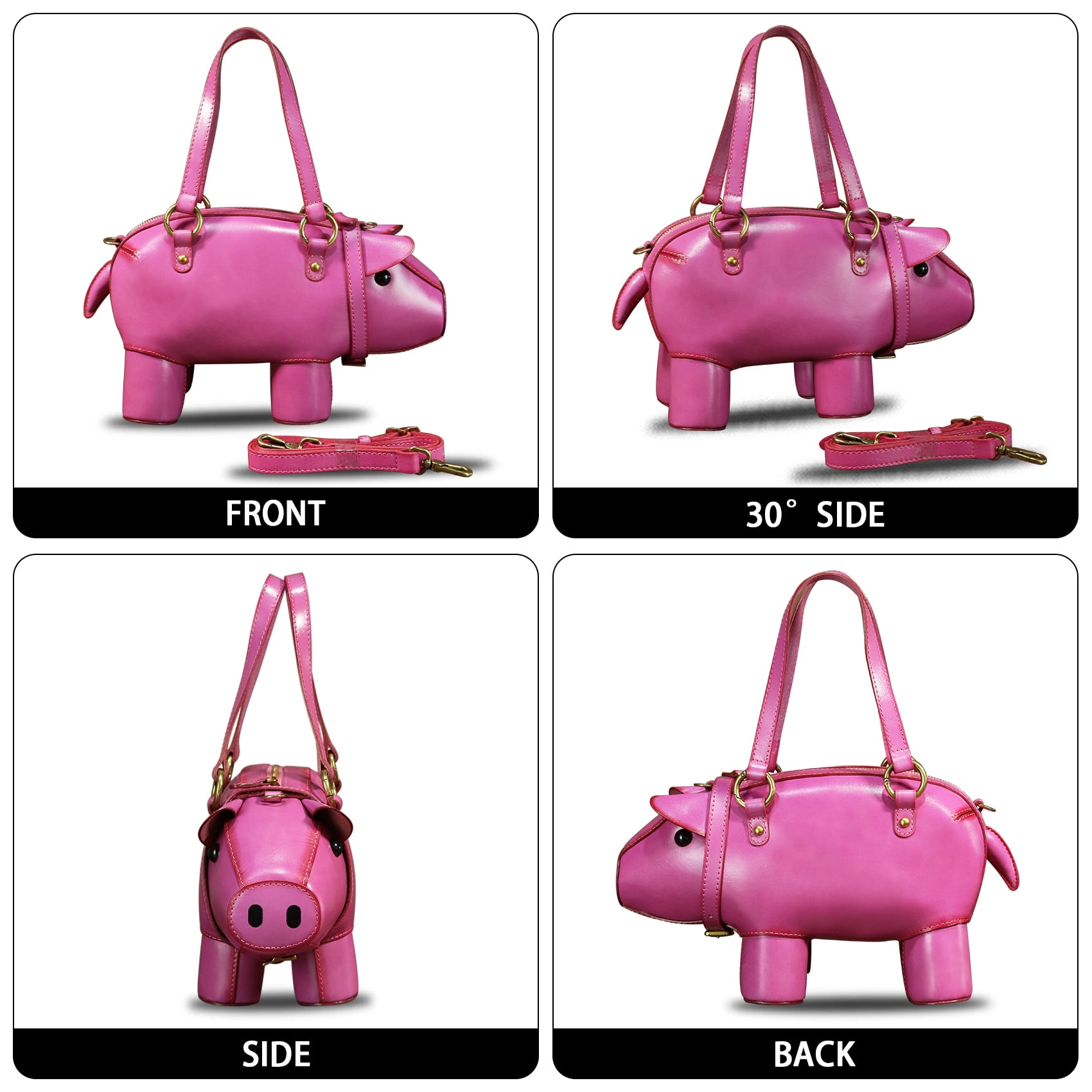 Genuine Leather Purse and Handbag for Women Pig Shape Crossbody Shoulder Bag