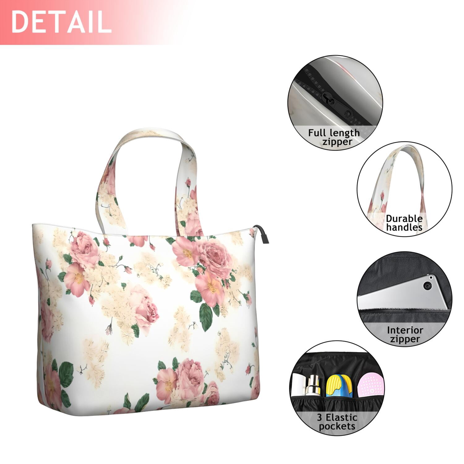 Pioneer Flower Floral Print Pattern Travel Tote Bags for Women Carry On,Large Weekender Bags for Women Travel,Multi Functional Duffle Bag for Work,Shopping,Sports