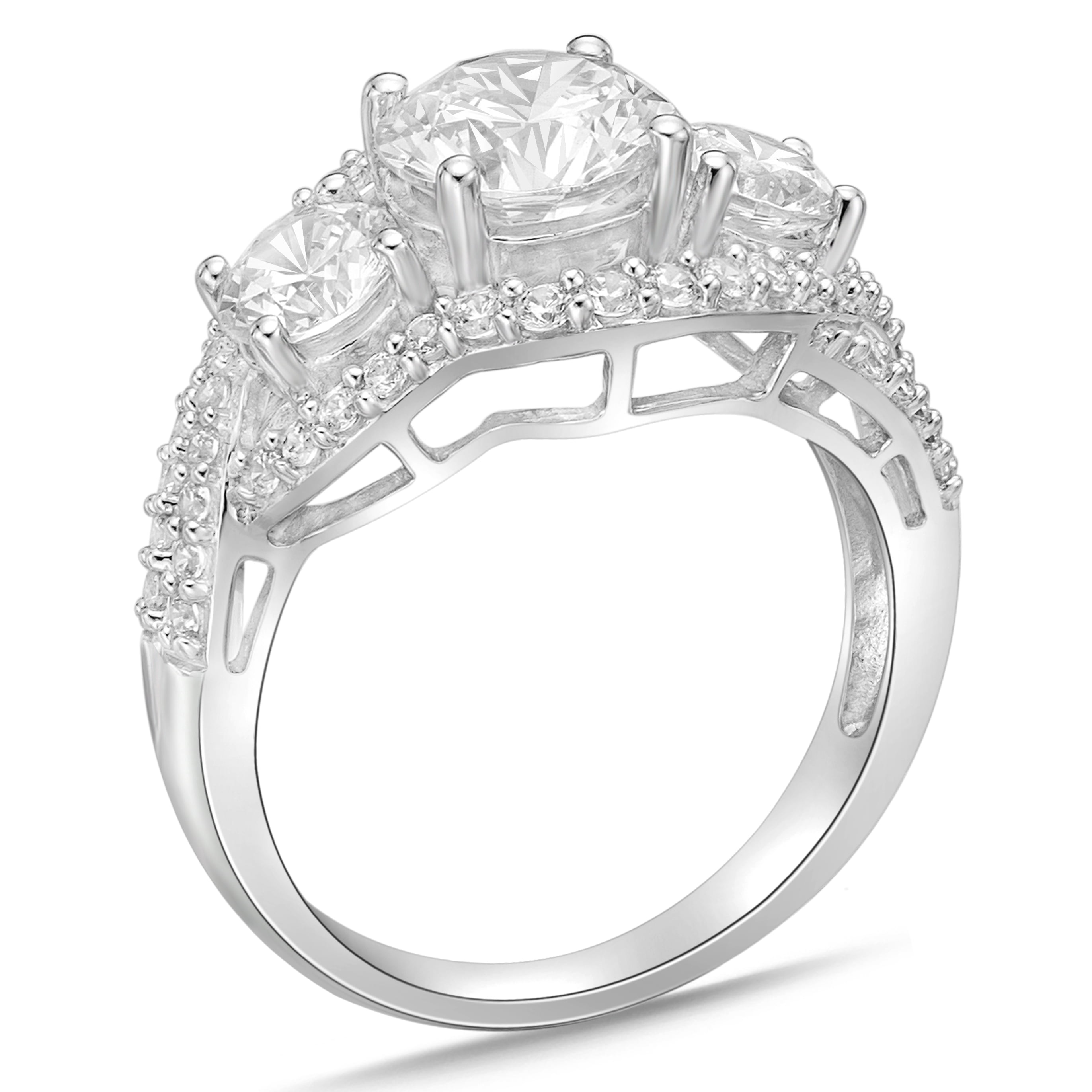 Sterling Silver 3 Stones Round Simulated Diamond Ring