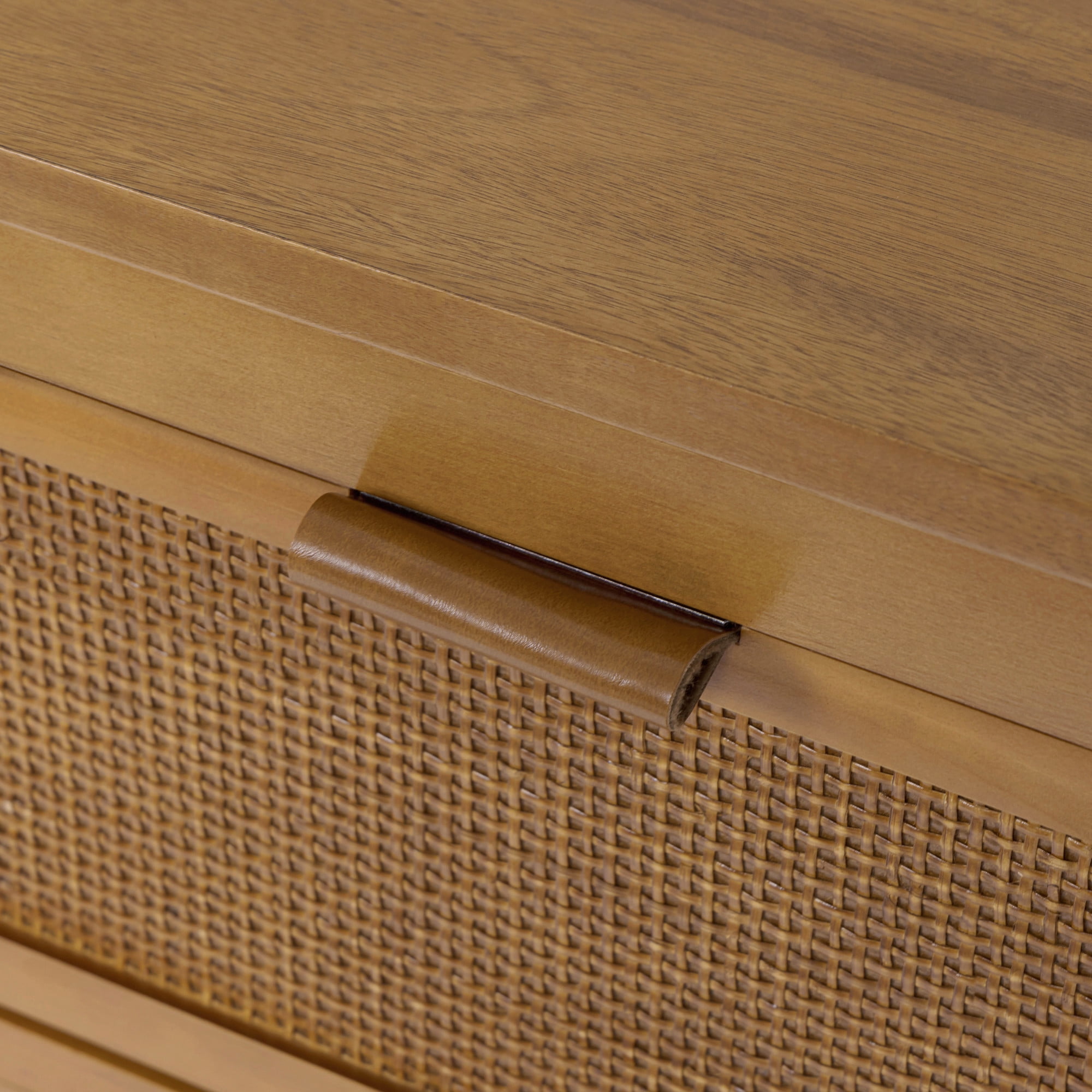 Teamson Home Hatteras Dresser with 6 Rattan Inset Drawers, Faux Leather Pulls & Deep Storage - Natural