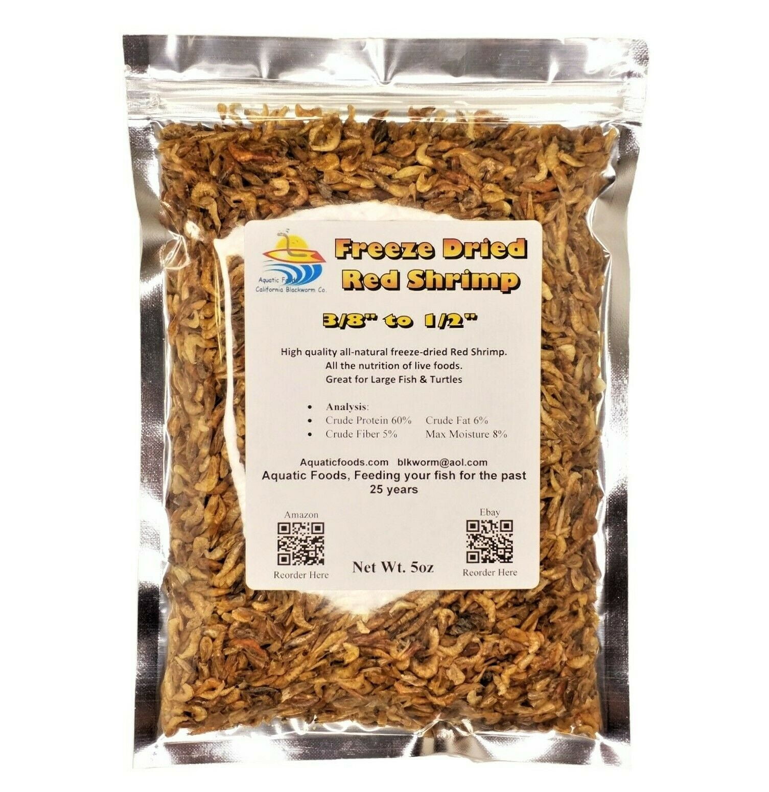 5oz. Red Shrimp 3/8" to 1/2" , Freeze Dried Red River Shrimp for All Tropicals, Marines, Corals