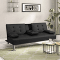 thumbnail image 2 of Lacoo Modern Faux Leather Convertible Futon with Cup Holders & Pillows, 65" Black, 2 of 6
