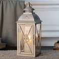 thumbnail image 2 of Farol colgante vintage - Candelabro decorativo de metal y vidrio templado de 13,5'' - Ideal para eventos en interiores y exteriores, patios, jardines, fiestas - Diseño elegante con acabado cepillado, 2 of 8
