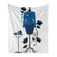 thumbnail image 1 of Heels and Dresses Soft Flannel Fleece Throw Blanket, Mannequin in Tailor's Shop with Blooming Flower Retro Classical, Cozy Plush for Indoor and Outdoor Use, 50" x 60", Blue Black White, by Ambesonne, 1 of 6