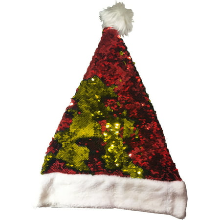 Christmas Red And Gold Flip Sequin Santa Hat Costume