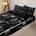 thumbnail image 3 of Homewish Gray Futuristic Cubes Zipper Full Size Comforter Sets with Fitted Sheet and 2 Pillowcases,Contemporary Art Zipper Bedding Set,Black Reversible,4pcs, 3 of 8