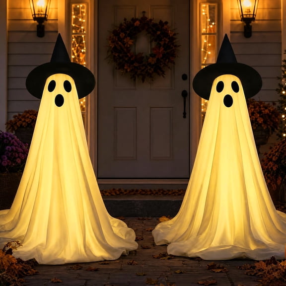 HiberyHom 2 Pack 4.6 FT Halloween Ghost Decor, Early Halloween Decorations, Light Up Ghost for Front Porches Yard Garden, Halloween Decorations Outdoor