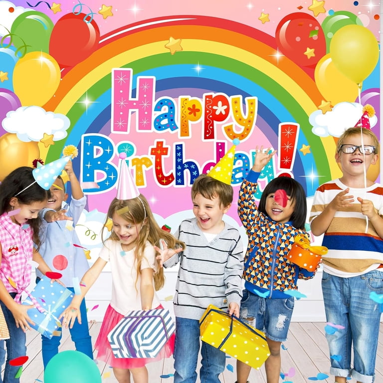 Rainbow Party Backdrop Banner - 71" X 43" Vinyl Photo Studio Prop For Birthday, Baby Shower & Themed Decor