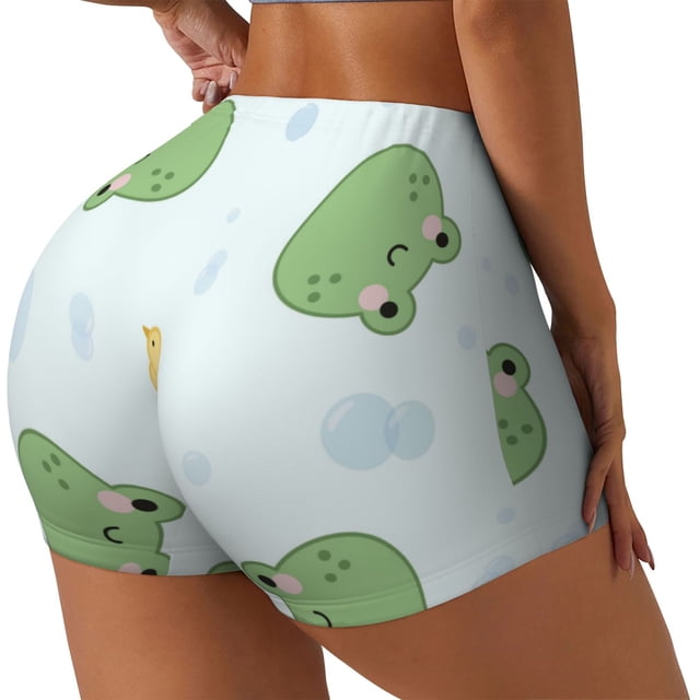 Balery Kawaii Frogs Pantalones cortos de entrenamiento estampados para mujer, sin costuras, ajustados, para gimnasio, yoga, correr, deportes, ejercicio activo, fitness.-X-Large