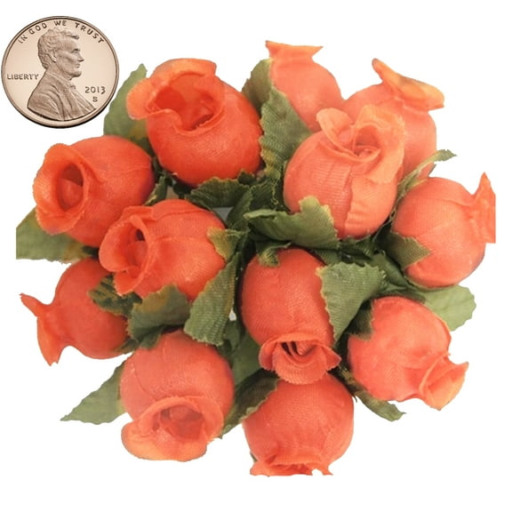 144 Miniature Poly Rose Silk Favor Flower Pick Wedding Shower - Coral