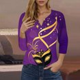 thumbnail image 2 of YUGYXL Deals Mardi Gras 3/4 Sleeve Tshirts for Women Plus Size Novelty Mask Graphic Shirts Summer Crew Neck Loose Comfy Blouse Ladies Soft Tunic Tees Carnival Themed Tops, 2 of 5