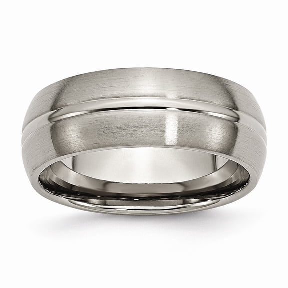 Titanium Grooved 8mm Brushed Polished Band Ring - Size 12