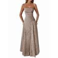 thumbnail image 3 of Women'S Maxi Dress Jacquard Formal Evening Gown Elegant Wedding Guest Party Dress Khaki M, 3 of 7