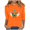 thumbnail image 1 of Dadaria Tee-Shirt Femme Orange Manches 3/4 Col Rond Grande Taille Hauts Été Chandail Blouses m, 1 of 5