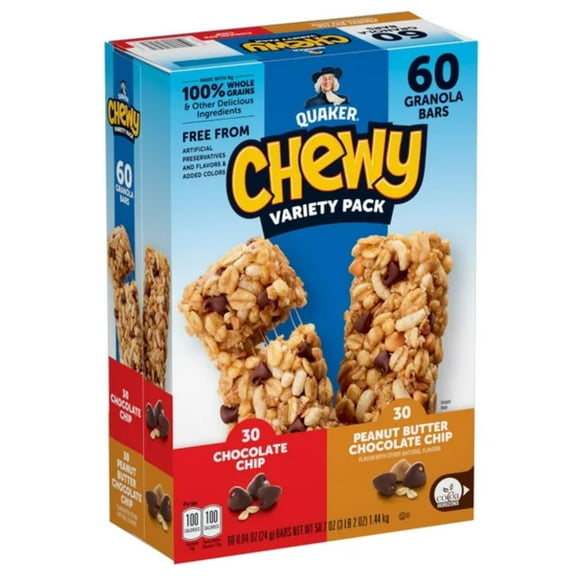 Quaker Chewy Granola Bar, Variety Pack, 0.84 oz, 60 ct
