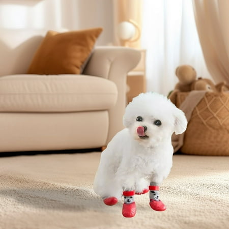 4pc Dog Cat Boots Shoes Socks with Adjustable Waterproof Breathable and Anti-Slip Sole Protect Paws