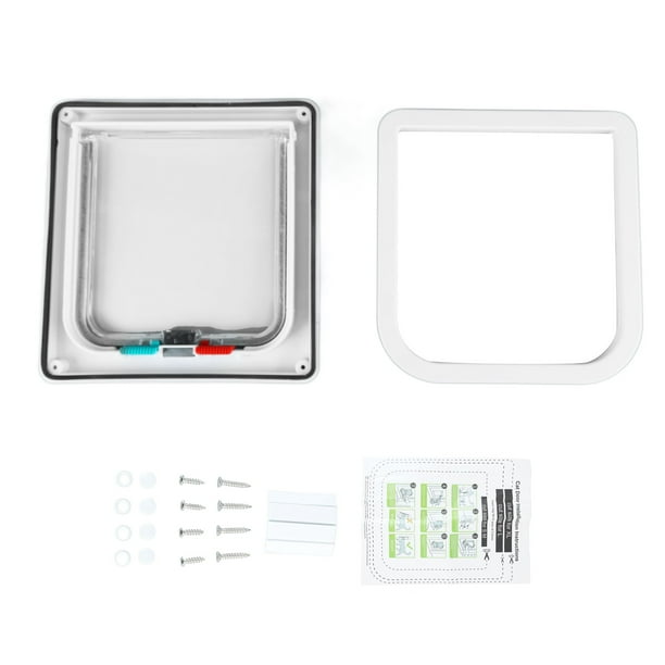 Puerta para gatos con cerradura, silenciosa, para interiores y exteriores, para ventanas y paredes, color blanco
