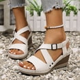 thumbnail image 2 of Rokment Women's Orthopedic Wedges Sandals Fashion Casual Leather Open Toe Crooss Band Ankle Strap Platform High Heels Strappy Dress Sandals for Woman White Size 6.5, 2 of 5