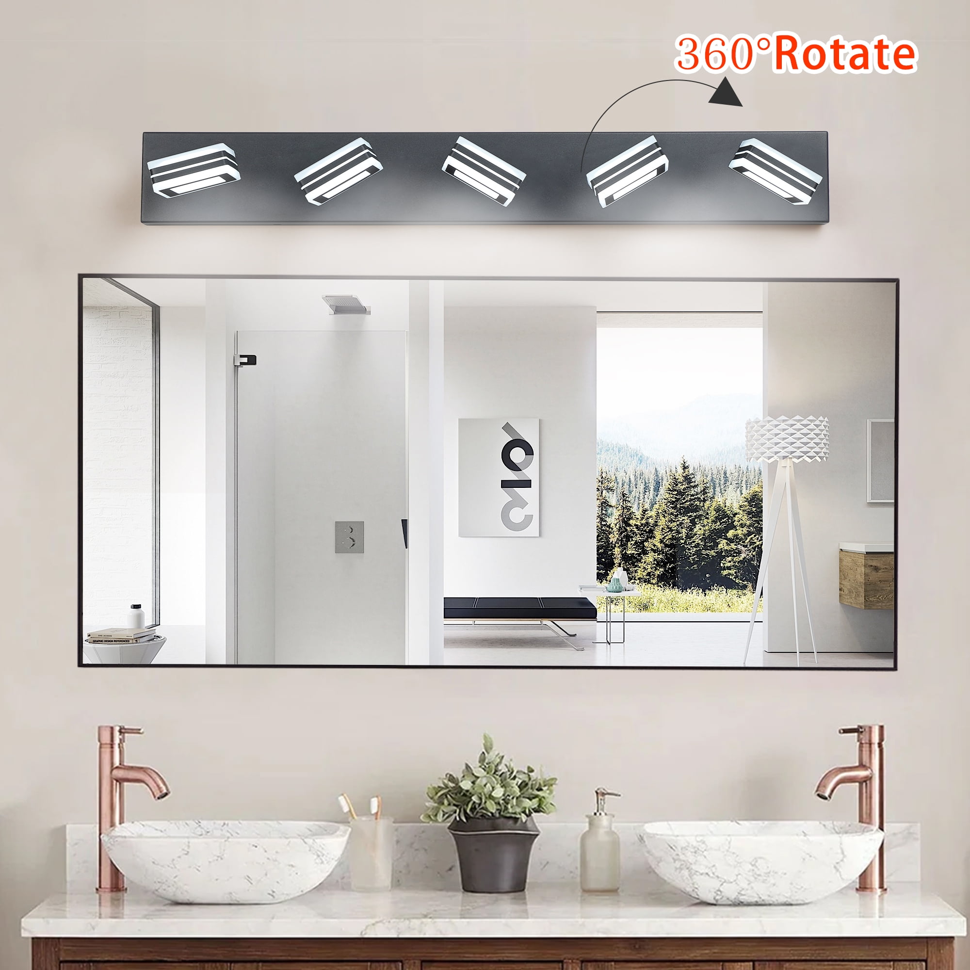 32" Modern Black 5-Light LED Vanity Light, Square Acrylic Lampshades Wall Mount Fixture for Bathroom, Mirror Lighting