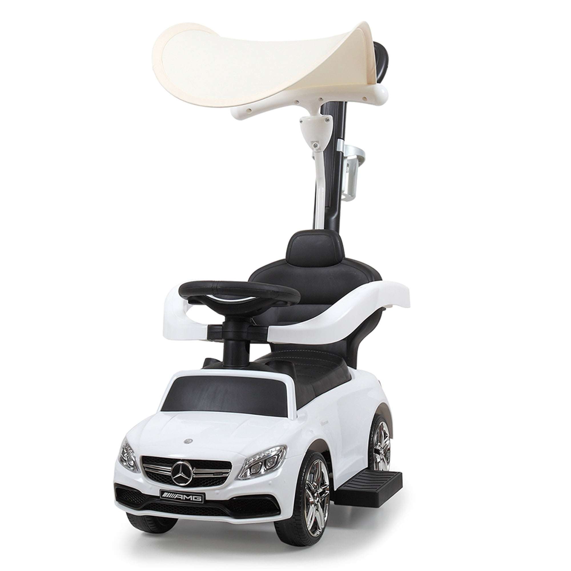Spaco 3-in-1 Mercedes Licensed Kids Ride On Push Car Child Walker Stroller with Handle Cape, White Spaco 3-in-1 Mercedes Licensed Kids Ride On Push Car Child Walker Stroller with Handle Cape, White
