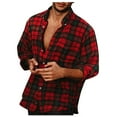 thumbnail image 2 of Men's Button Down Shirt Casual Flannel Plaid Slim Fit Long Sleeve Spread Collar Lightweight Top Red L, 2 of 7