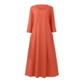 thumbnail image 4 of Summer Casual Womens 3 Of 4 Sleeve Crew Neck Loose Boho Dress With Pockets Solid Color Sundress, 4 of 4
