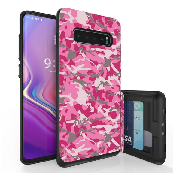 Galaxy S10  Case, Duo Shield Slim Wallet Case   Dual Layer Card Holder For Samsung Galaxy S10  [NOT S10 OR S10e] (Released 2019) Pink Gray Camo