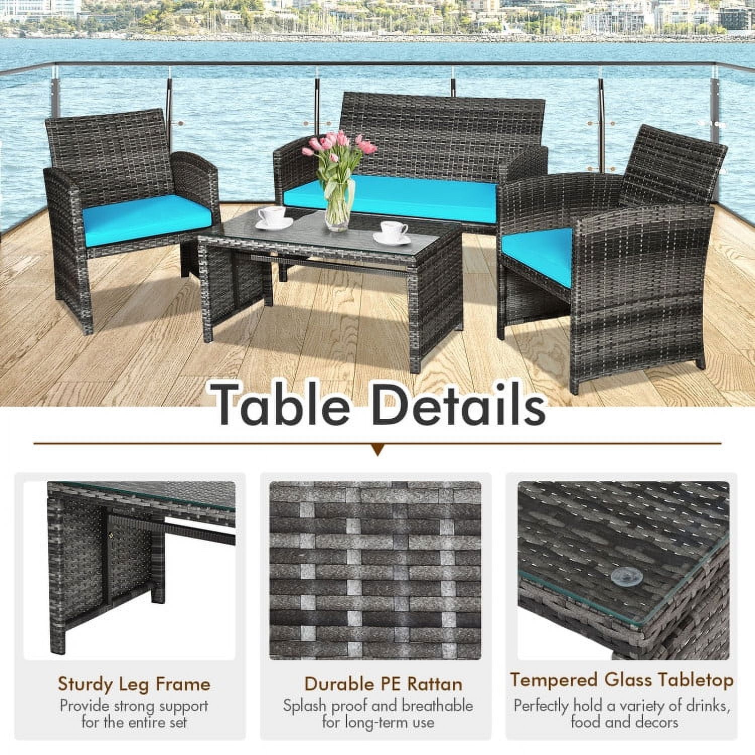Aimee Lii 4 Pieces Wicker Patio Furniture Set with Cushions, Wicker Outdoor Sectional, Turquoise Aimee Lii 4 Pieces Wicker Patio Furniture Set with Cushions, Wicker Outdoor Sectional, Turquoise