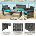 thumbnail image 3 of Yardi Yard 4 Pieces Patio Rattan Furniture Set, Outdoor Patio Furniture with Cushions-Turquoise, 3 of 8