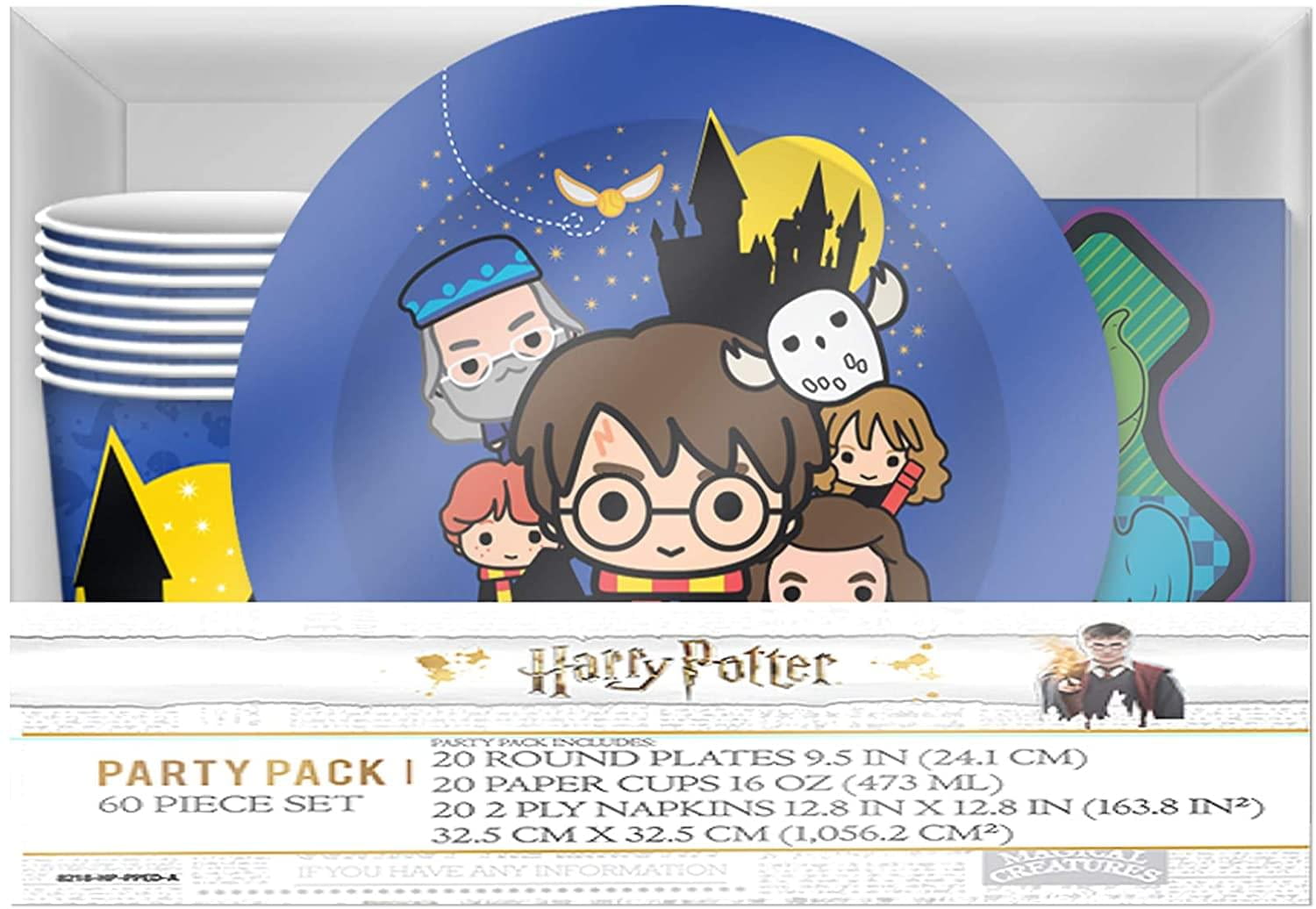 Harry Potter Chibi Friends 60-Piece Party Tableware Set | Cups, Plates, Napkins