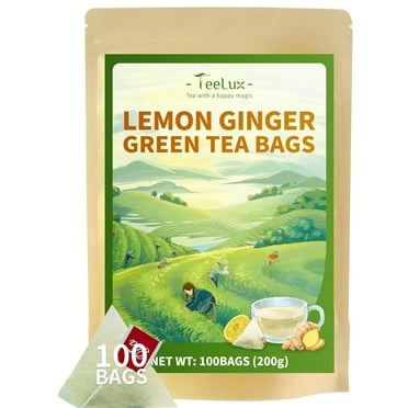TeeLux Lemon Ginger Green Tea, Zesty Ginger with Brisk Sencha Green Tea, Refreshing Flavor, 100 Count