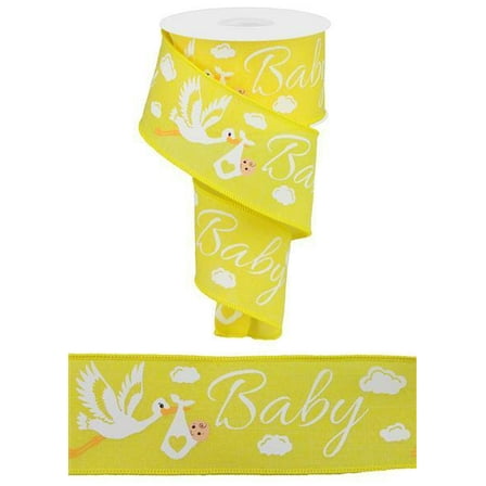 Storks Wired Ribbon, 2.5 Inches X 10 Yards - Yellow White