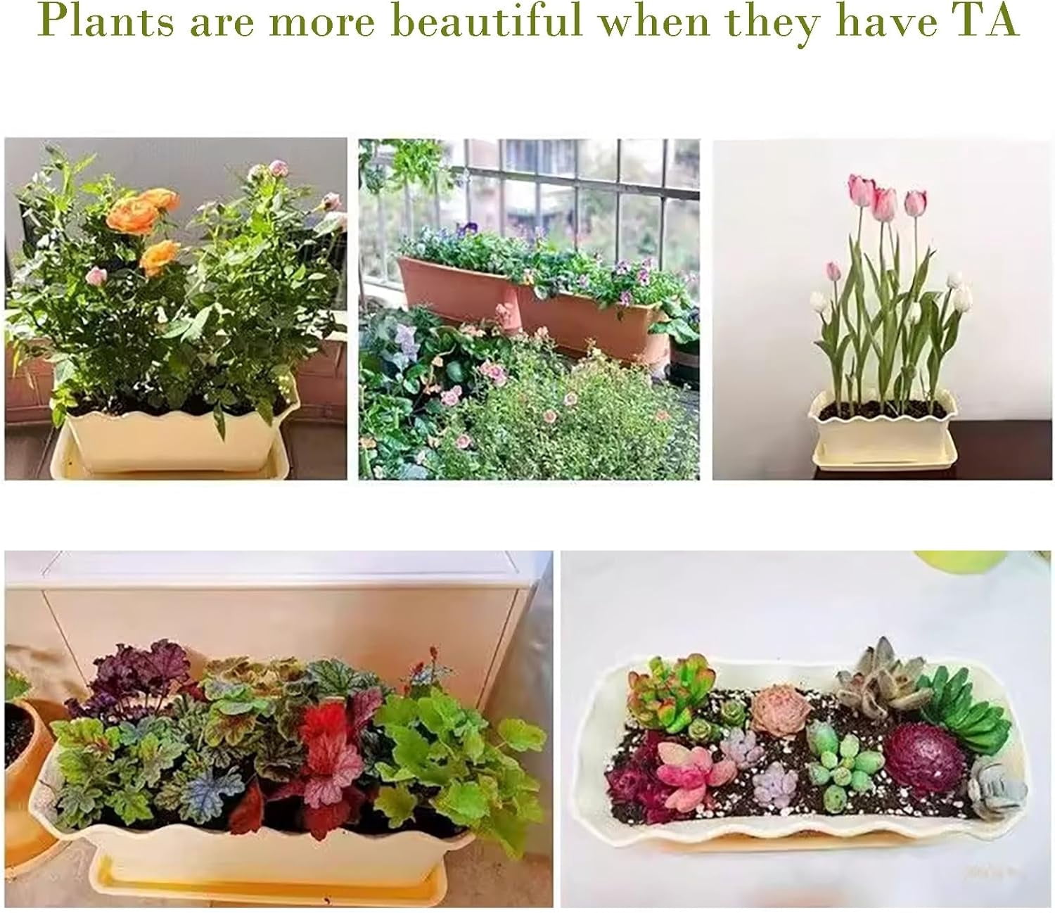 Window Box Planter 12 Inch Long Flower Pots for Spring Flowers Vegetables Herbs Plastic Window Planter Box Windowsill Plant Pot Indoor Outdoor Garden Balcony Porch Kitchen Home Decor(B)