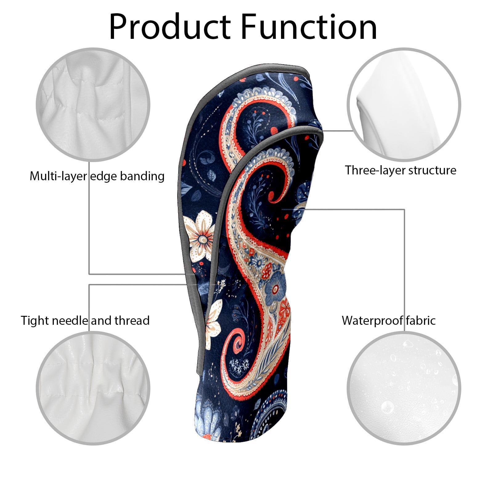 Golf Club Covers PU Leather Waterproof Head Covers for Fairway Woods Hybrids Paisley Pattern