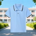 thumbnail image 3 of Babcutegg Kid Boys and Girls Polo Shirts Casual Fashion Trundown Neck with Button Back to School Color Blocking Spring and Summer School Uniform for Kids Blue Size 11-12, 3 of 6